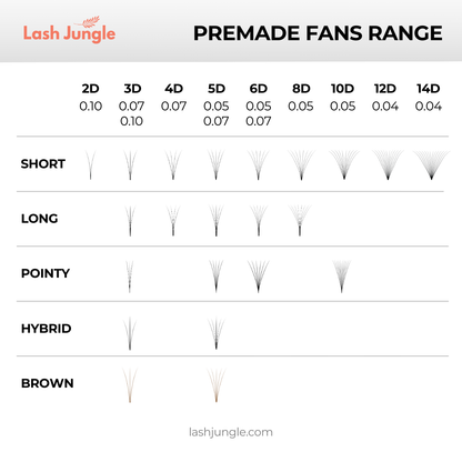 8D Premade Volume Fans Ultra Dark Long Stem