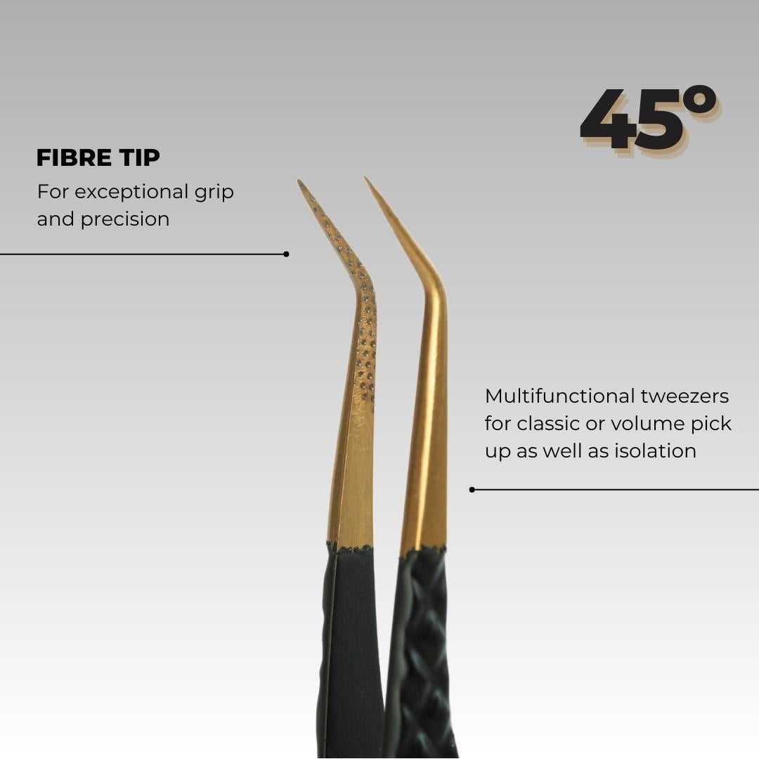 Fibre Tip Black Lash Tweezers - 45º